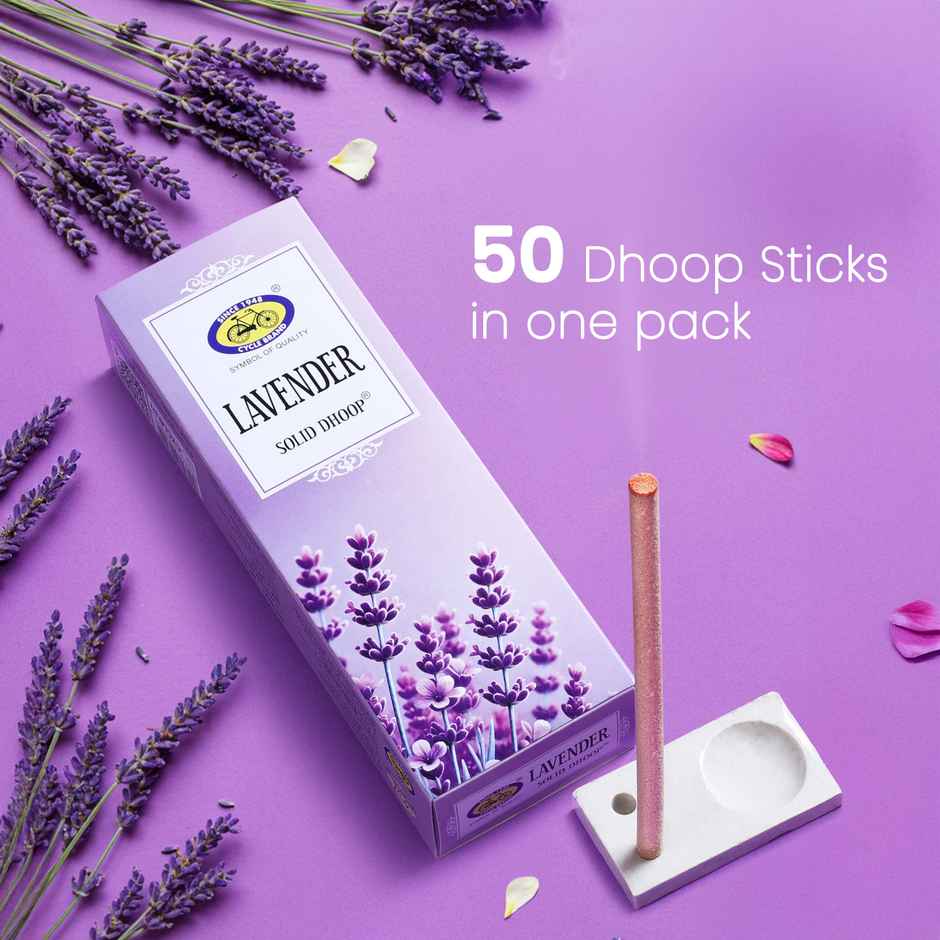 Pure Lavender Bambooless Solid Dhoop Stick | 6 Inch | Pack Of 50 Sticks | Cycle
