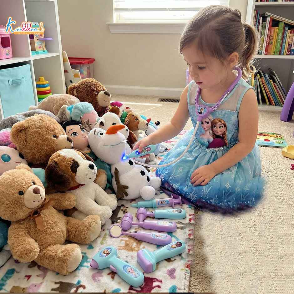 Kriiddaank Disney Frozen Medical Kit with Stethoscope, Syringe & Accessories (8 Pcs) Non Electric