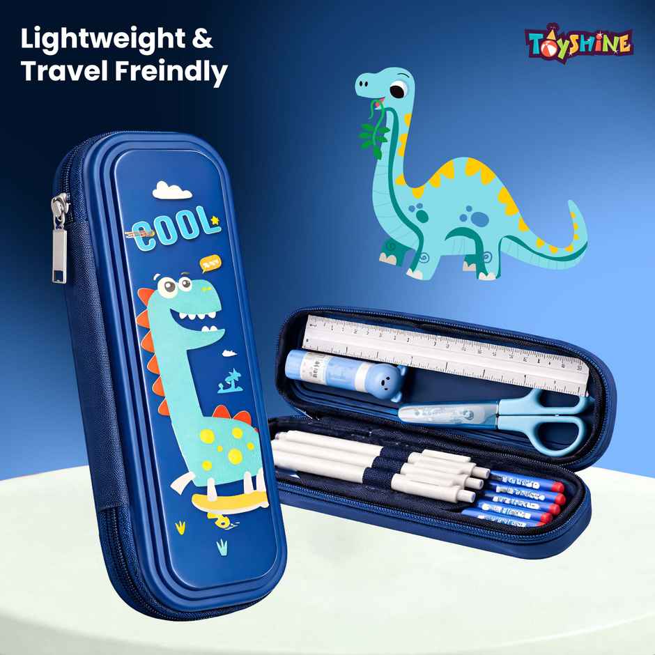 Toyshine Cool Dino EVA Hardtop Pencil Pouch Double Compartment | Blue