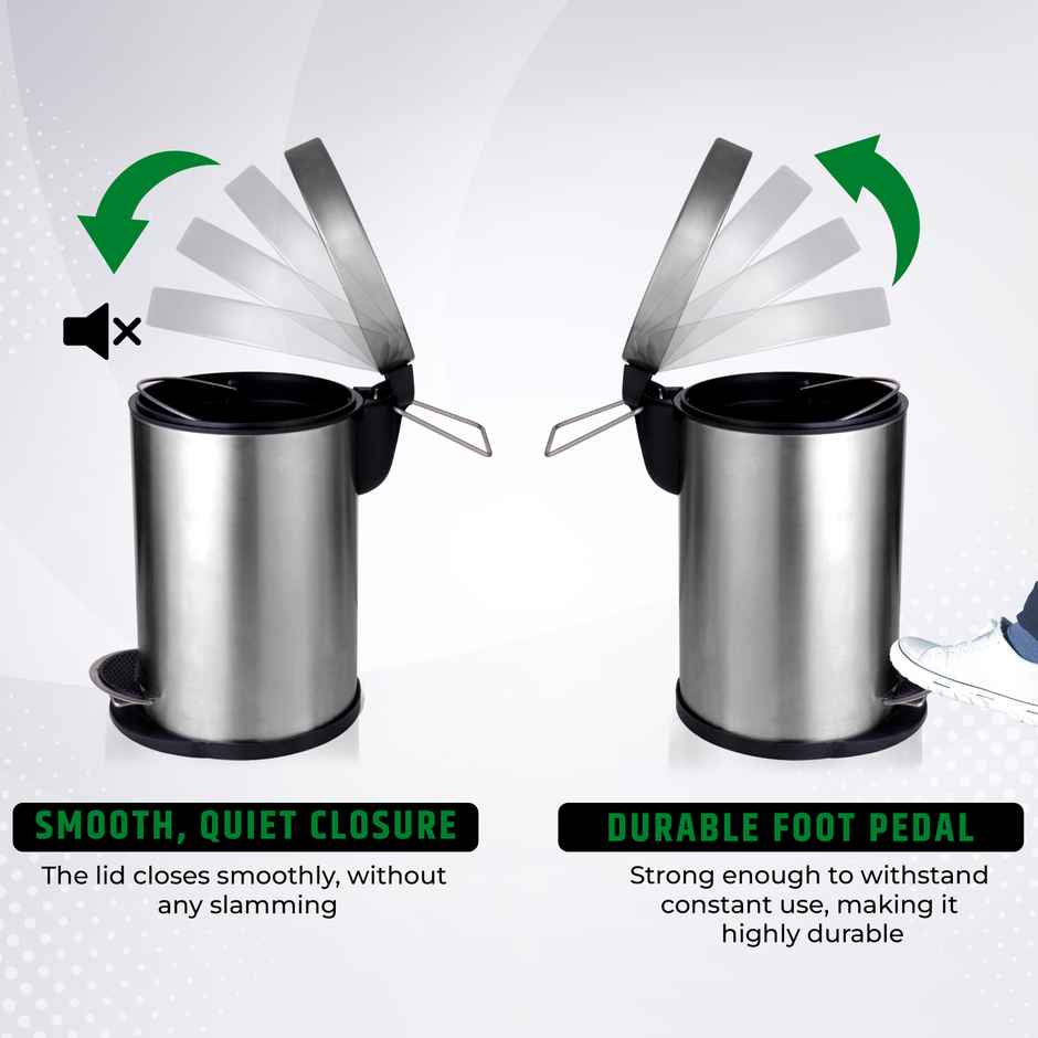 Robustt Stainless Steel Dustbin - 5 L | Silver