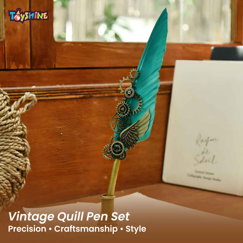 Toyshine Royal Blue Feather Quill Calligraphy Pen Set with Ink & Nibs