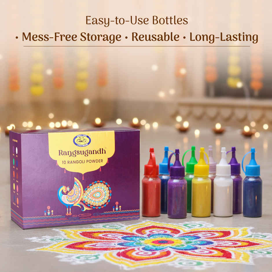 Rangoli Color Box Bottles | For Festivals & Home Decor | Pack Of 10 | Cycle