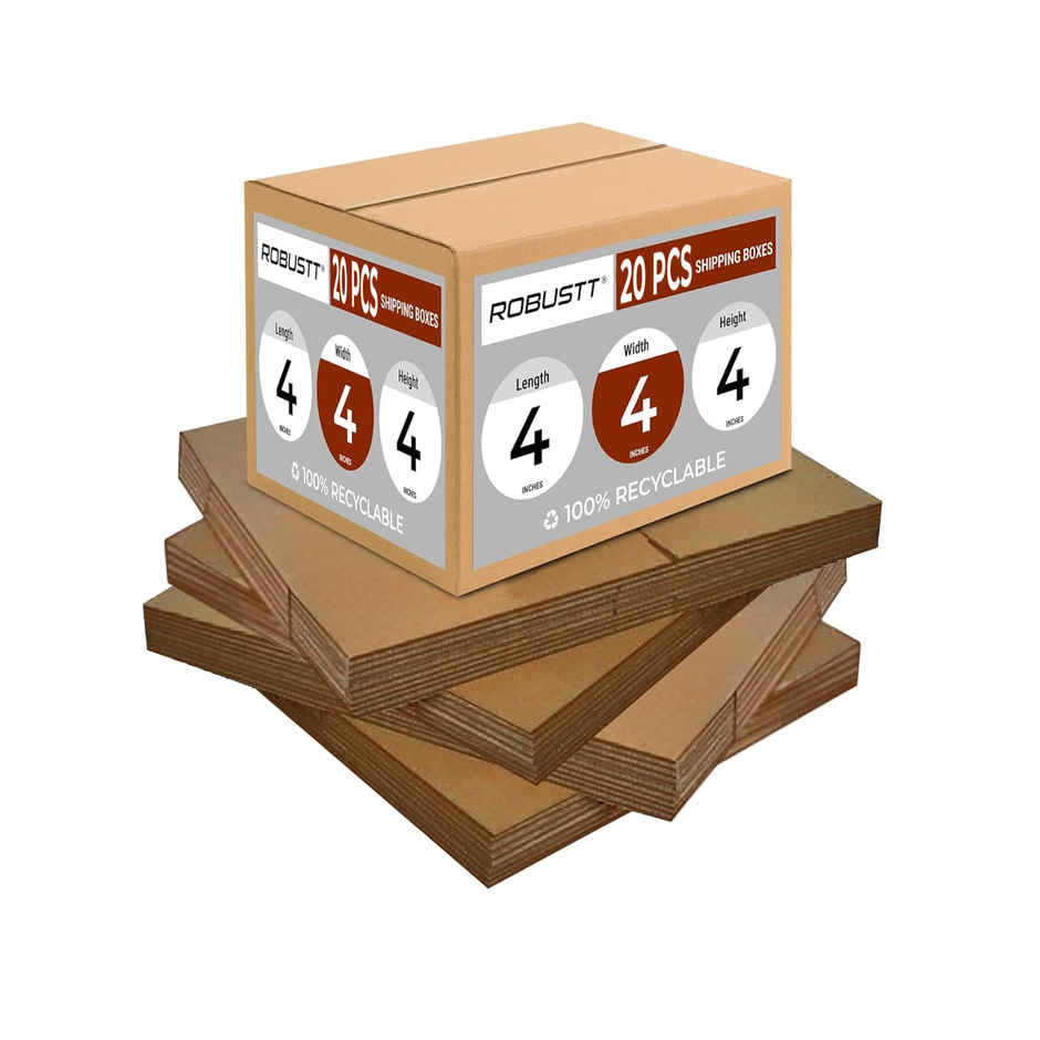 Robustt 3 Ply Cardboard Boxes for Packaging | Brown - 4 x 4 x 4 in