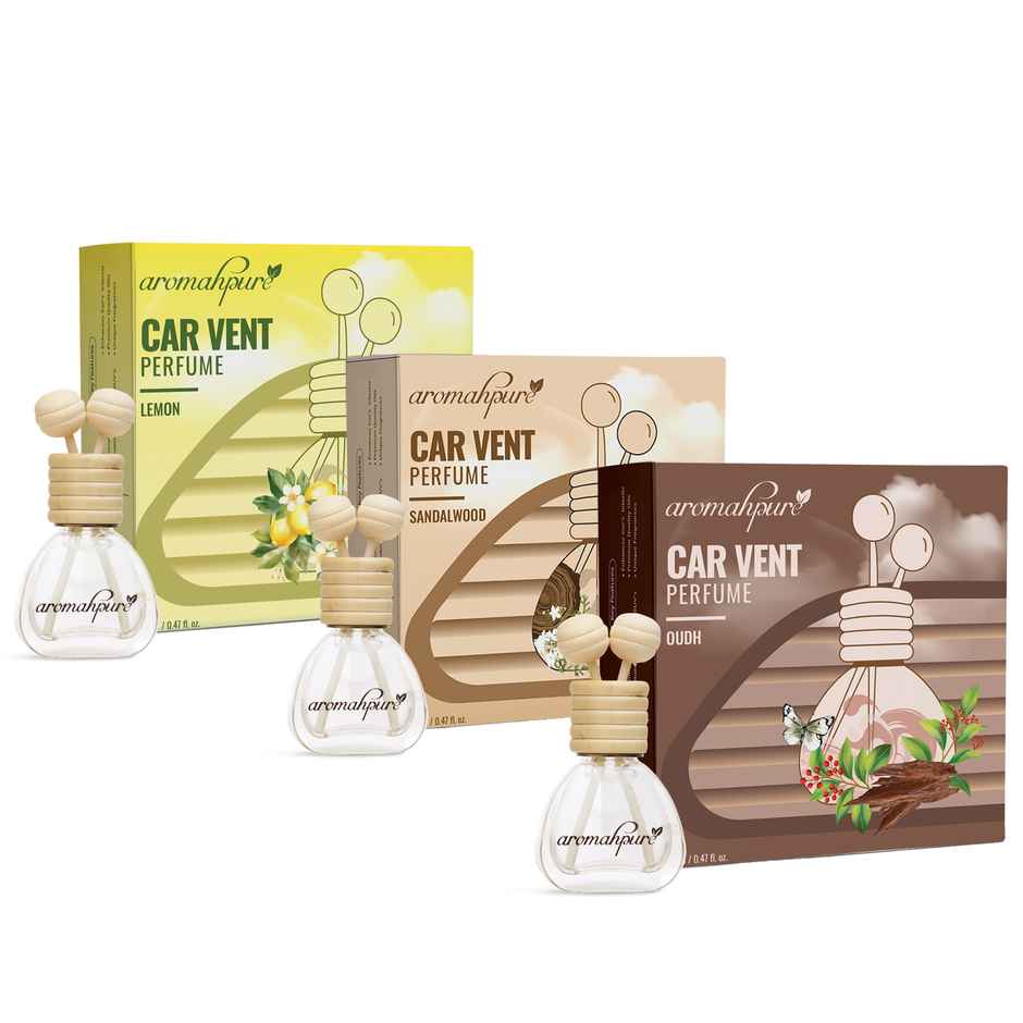Aromahpure Car Perfume Vent Clip with Reed Stick | Lemon, Sandalwood, Oudh | Pack Of 3