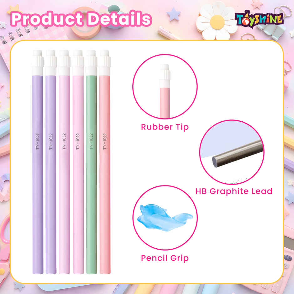 Toyshine Triangular HB Pencil with Eraser Sharpener Pencil Cap