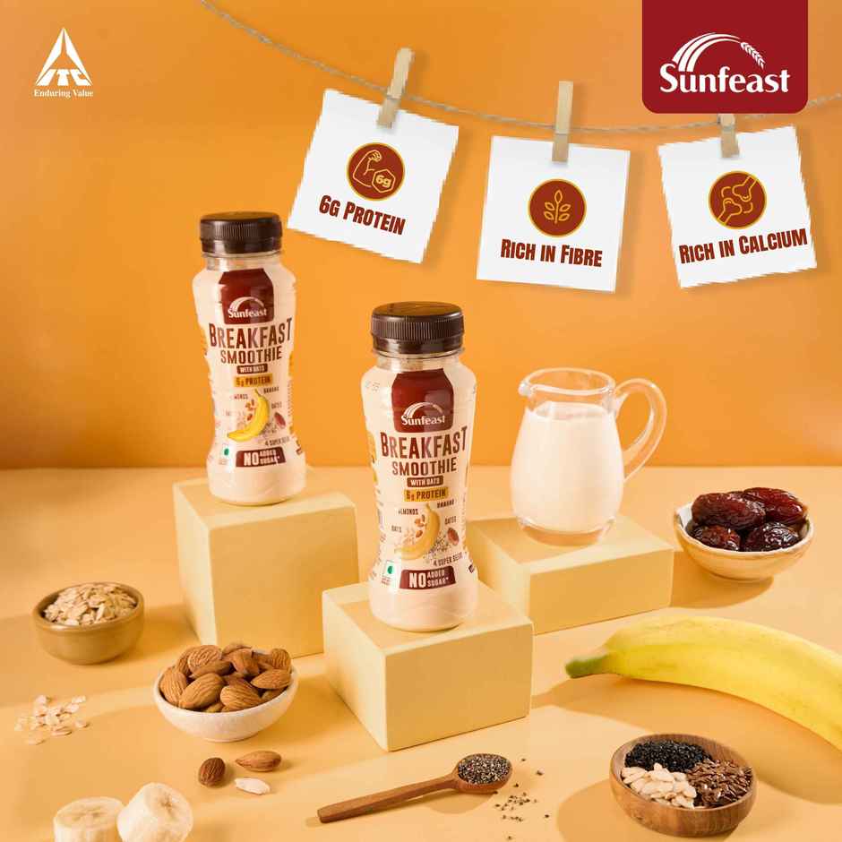 Sunfeast Breakfast Smoothie With Oats- No Added Sugar, 6g Protein
