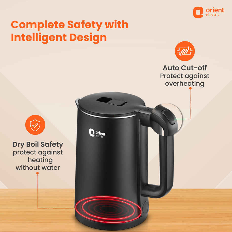 Orient Electric Durahot Electric Kettle, 1500W, 1.5L Capacity - Black