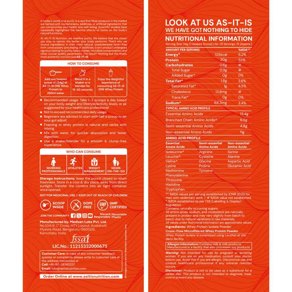 AS-IT-IS ONE Whey Protein Isolate 500g | Unflavoured