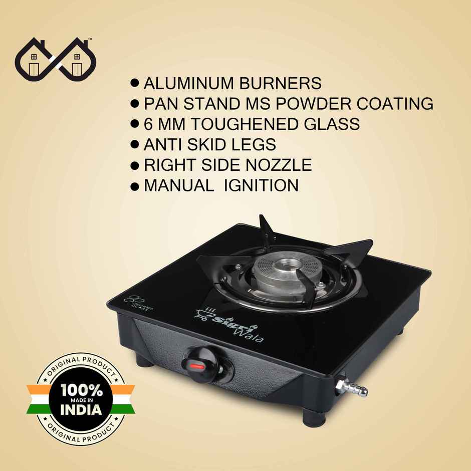 Sigri-Wala Cute Single Burner Toughened Glass Tornado Burner(Blk) Manual Gas Stove