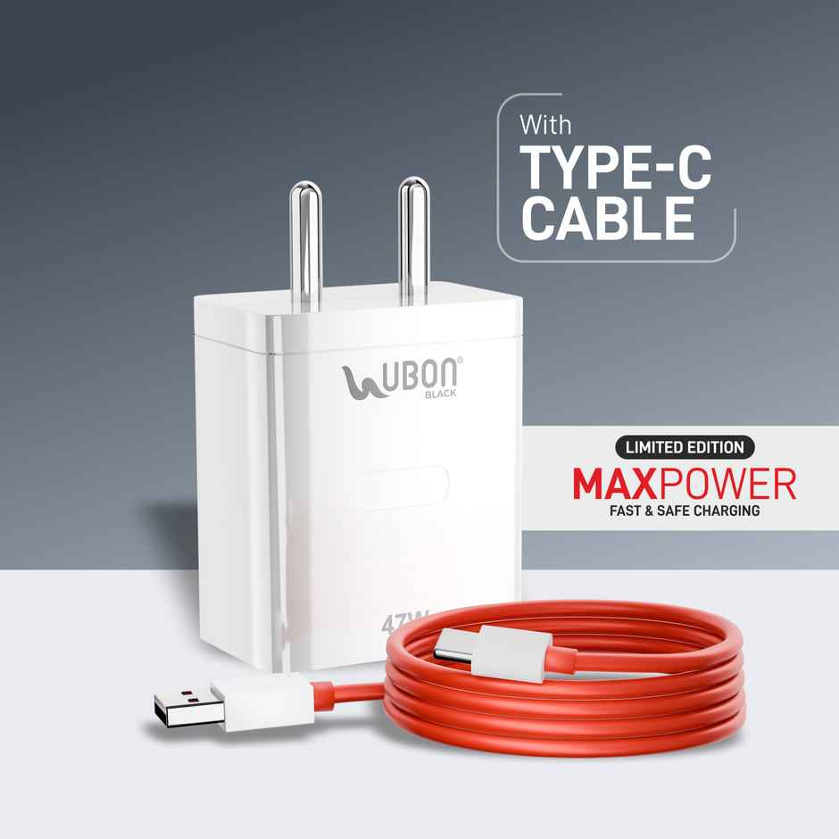 UBON 47W Fast Charging Charger with USB Port | Type C Cable Included