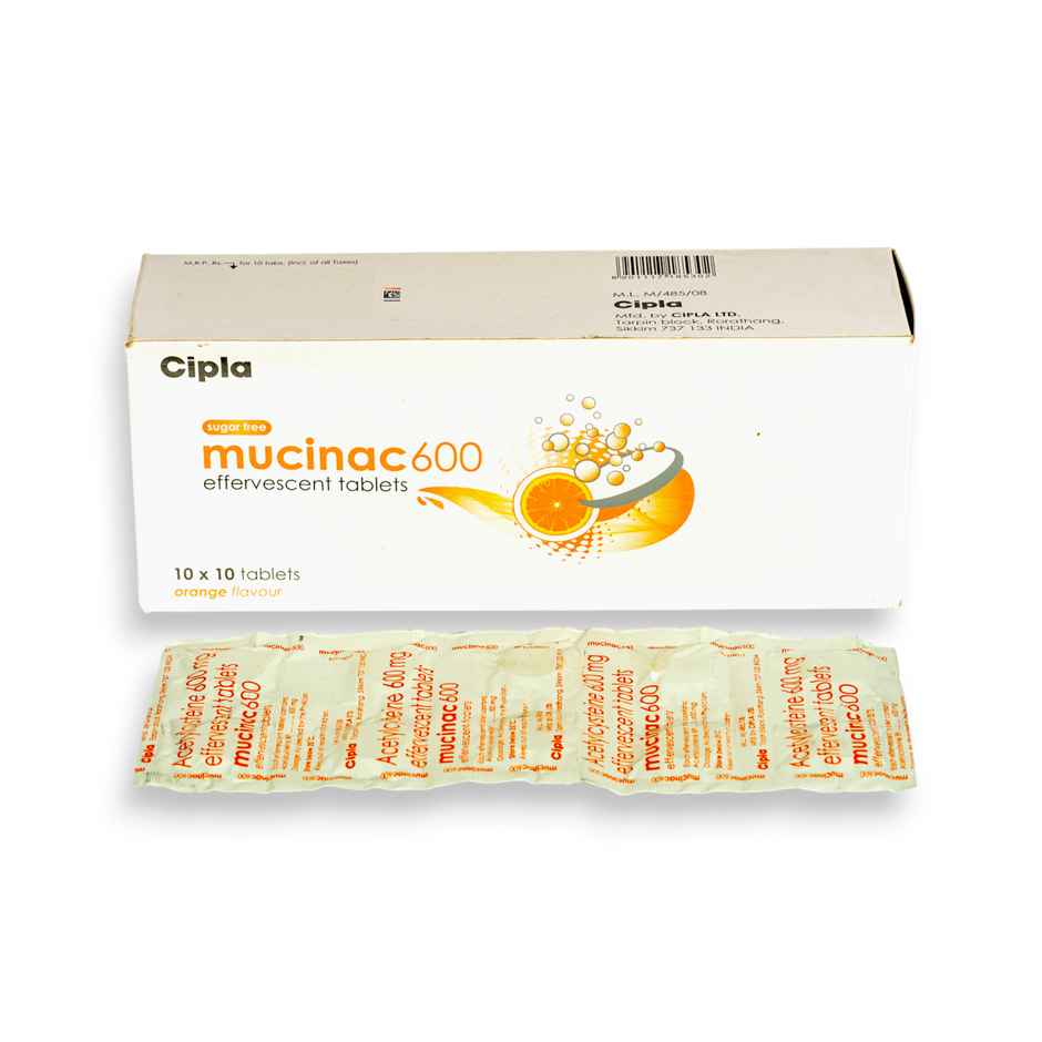 Mucinac 600 Orange Flavour Sugar Free Effervescent Tablet
