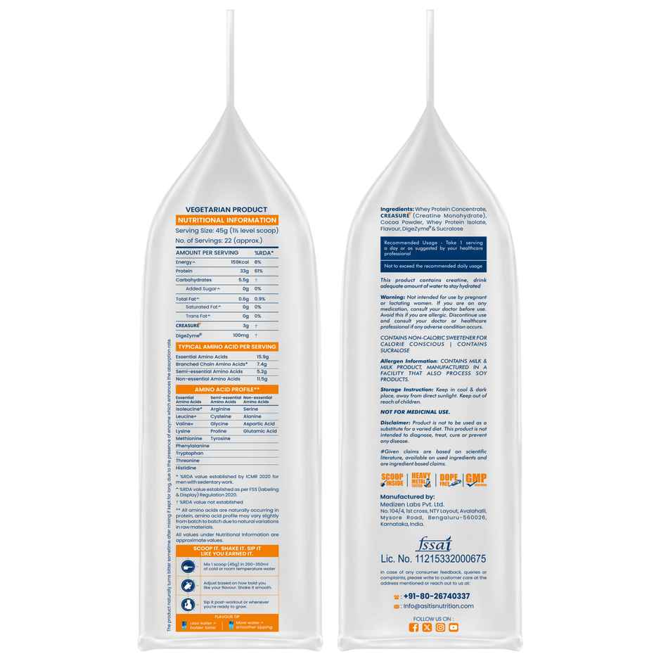 As-It-Is Nutrition Atom Nitro Whey With Creatine I 33G Protein, Double Rich Chocolate (1kg) & As-It-Is Nutrition Pure Creatine Monohydrate For Muscle Building (100g) Combo