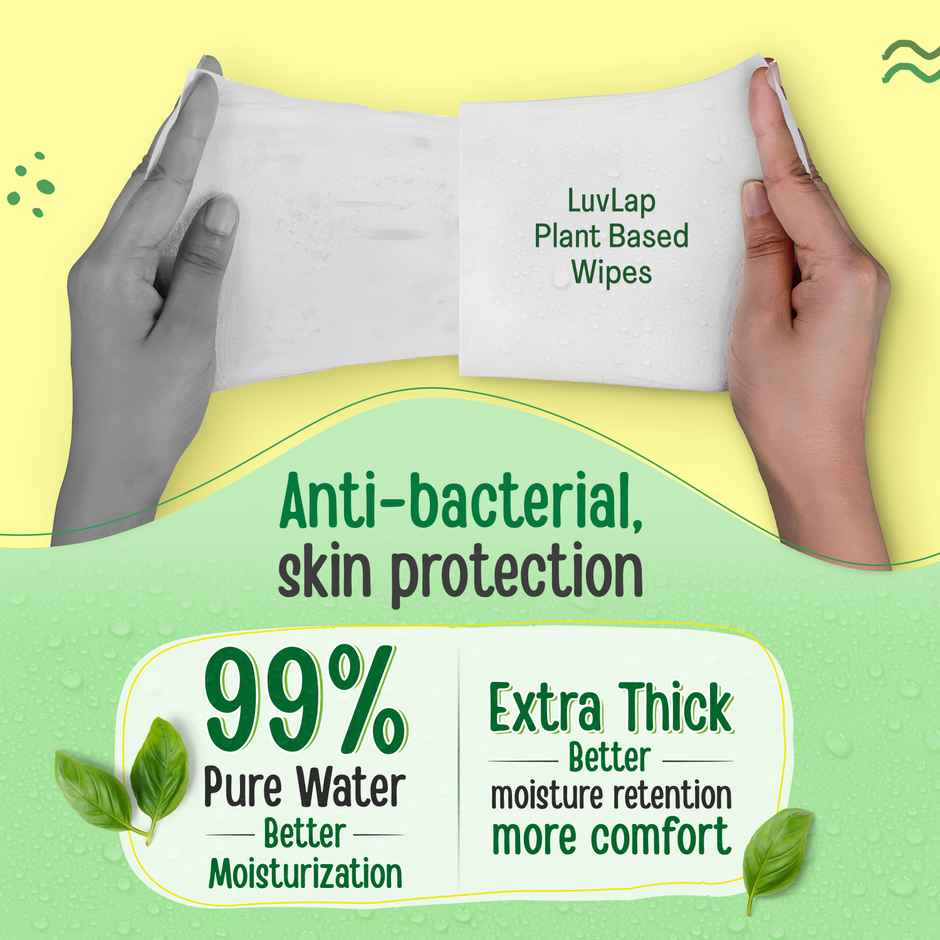 Luvlap Plant Based 99% Pure Water Baby Wipes - Buy 1 Get 1 Free | 72 Pulls Per Pack
