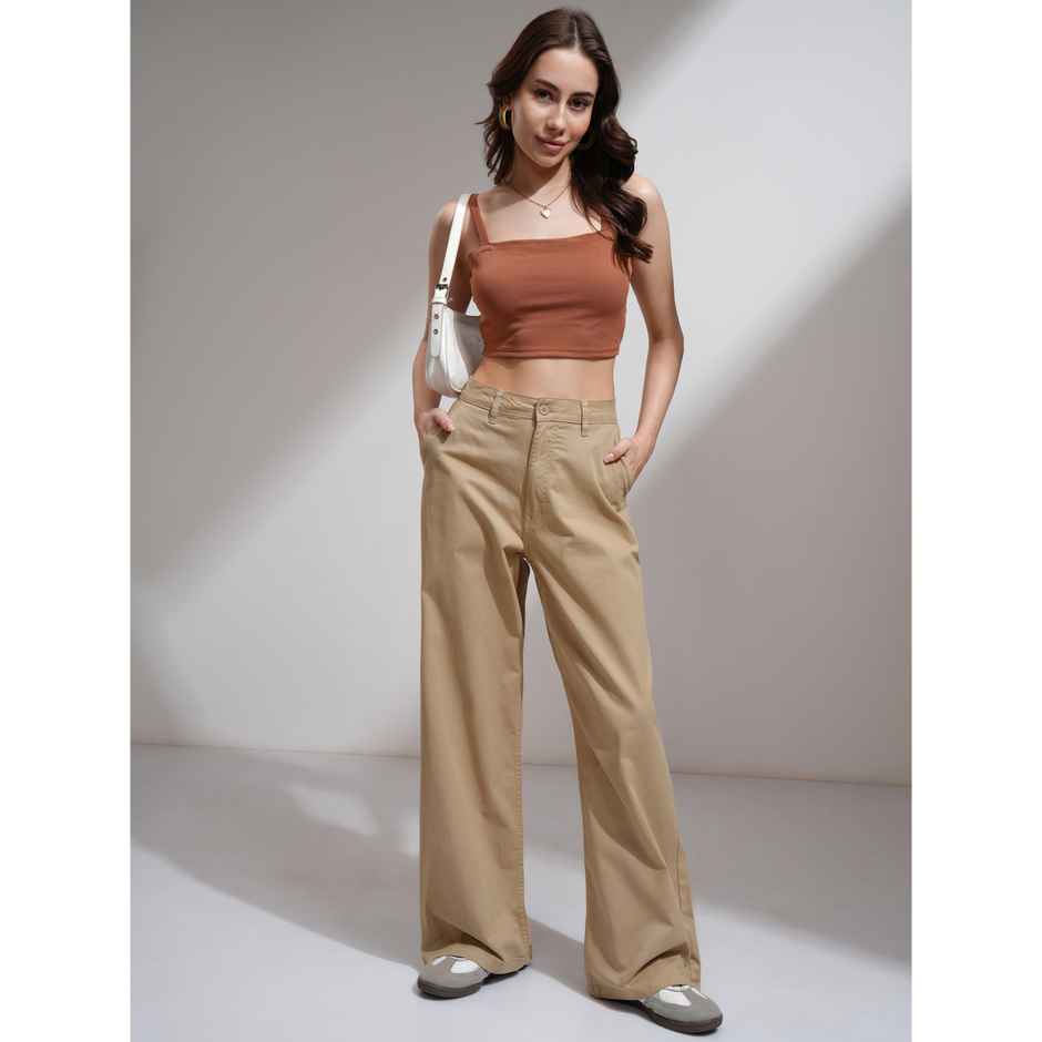 Tokyo Talkies Women's High Waist Wide Leg Trosuer | Brown - M