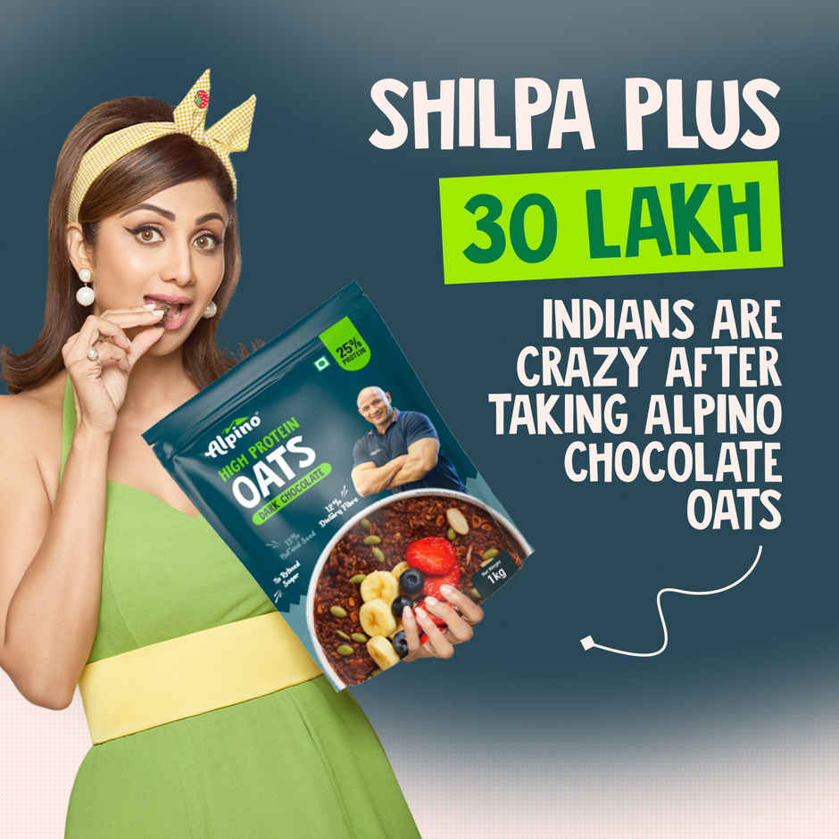 Alpino 25g High Protein Oats Dark Chocolate with Dry Fruit Nut & Seed Mix | No Refined Sugar & Salt