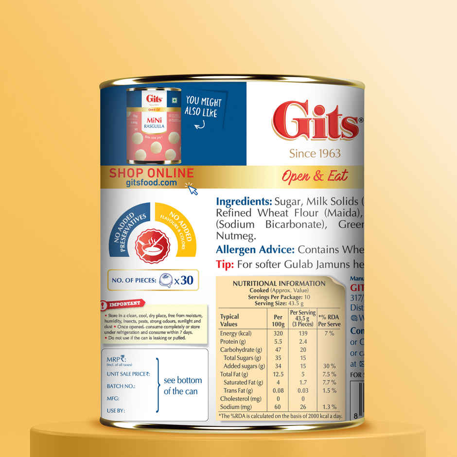 Gits MiNi Gulab Jamun Open & Eat Tin | Soft & Sweet