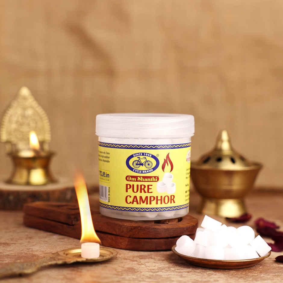 Pure Om Shanthi Camphor Round Tablets Jar | Natural & Residue-Free | Cycle