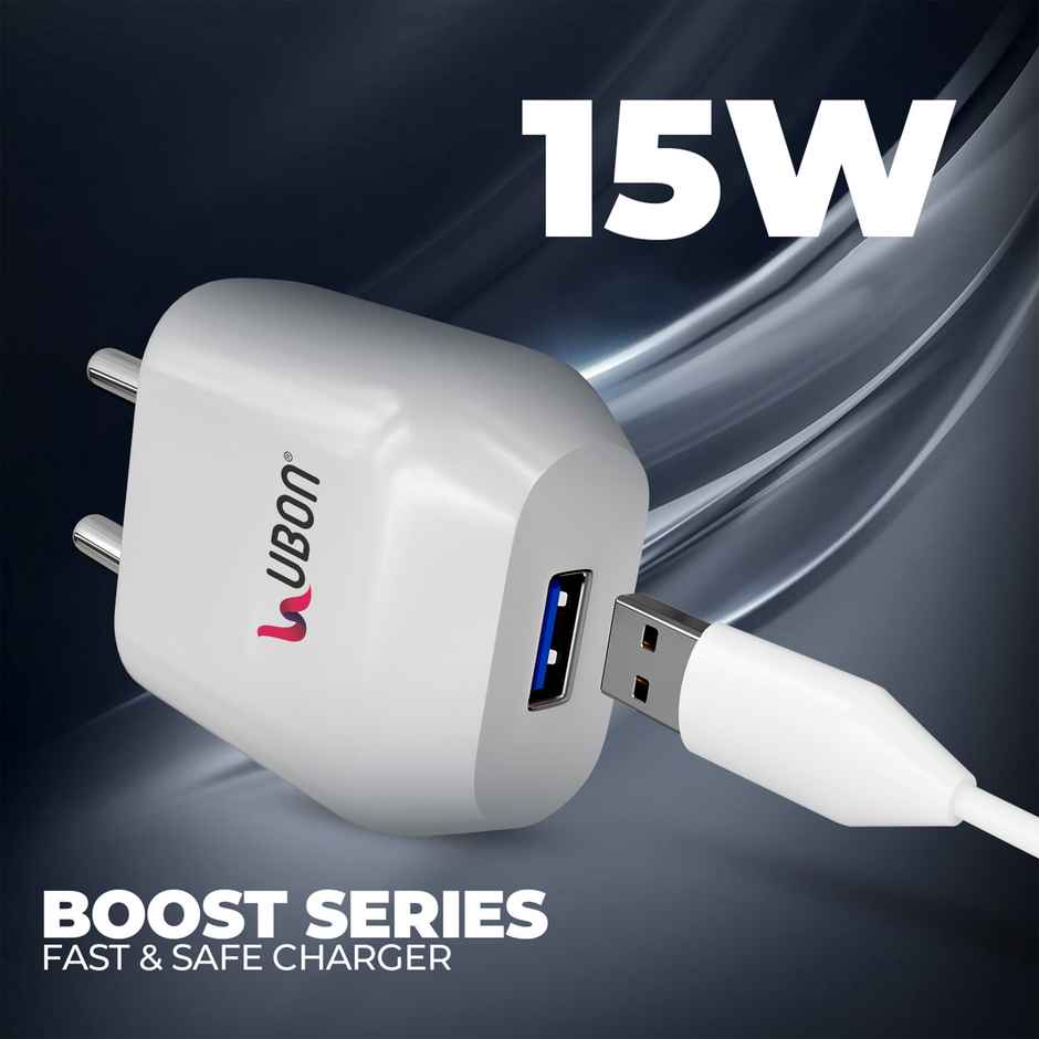 UBON 15W 3A Fast Charger | USB to Type C | Type-C Cable Included | White