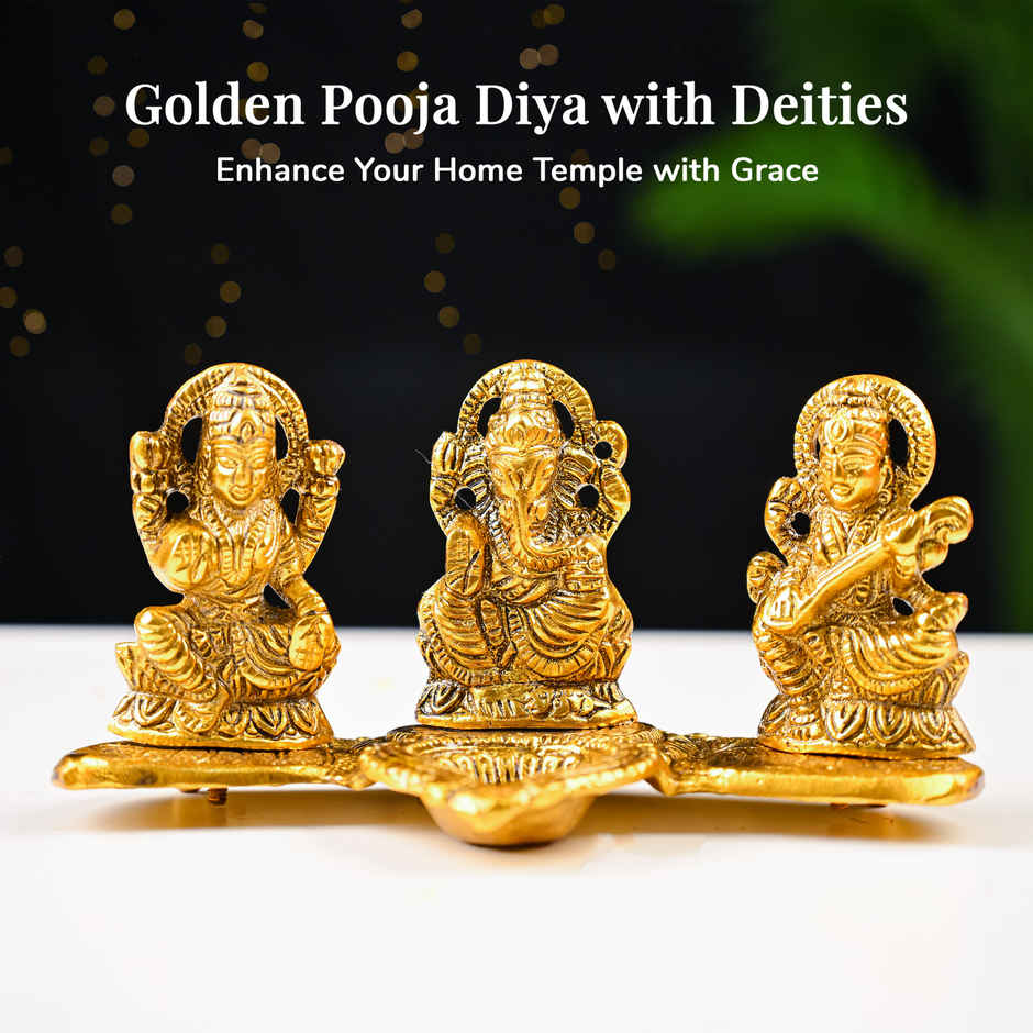 HINDCRAFT Laxmi Ganesh Saraswati Brass Diya | Diwali Decor & Pooja Gift for Home