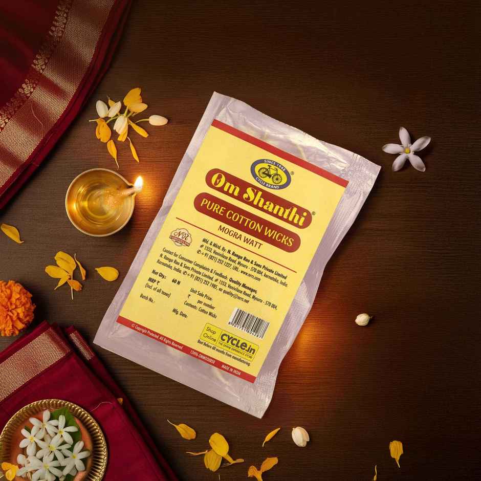 Pure Om Shanthi Cotton Wicks Mogra Watt | 60N | Cycle Combo
