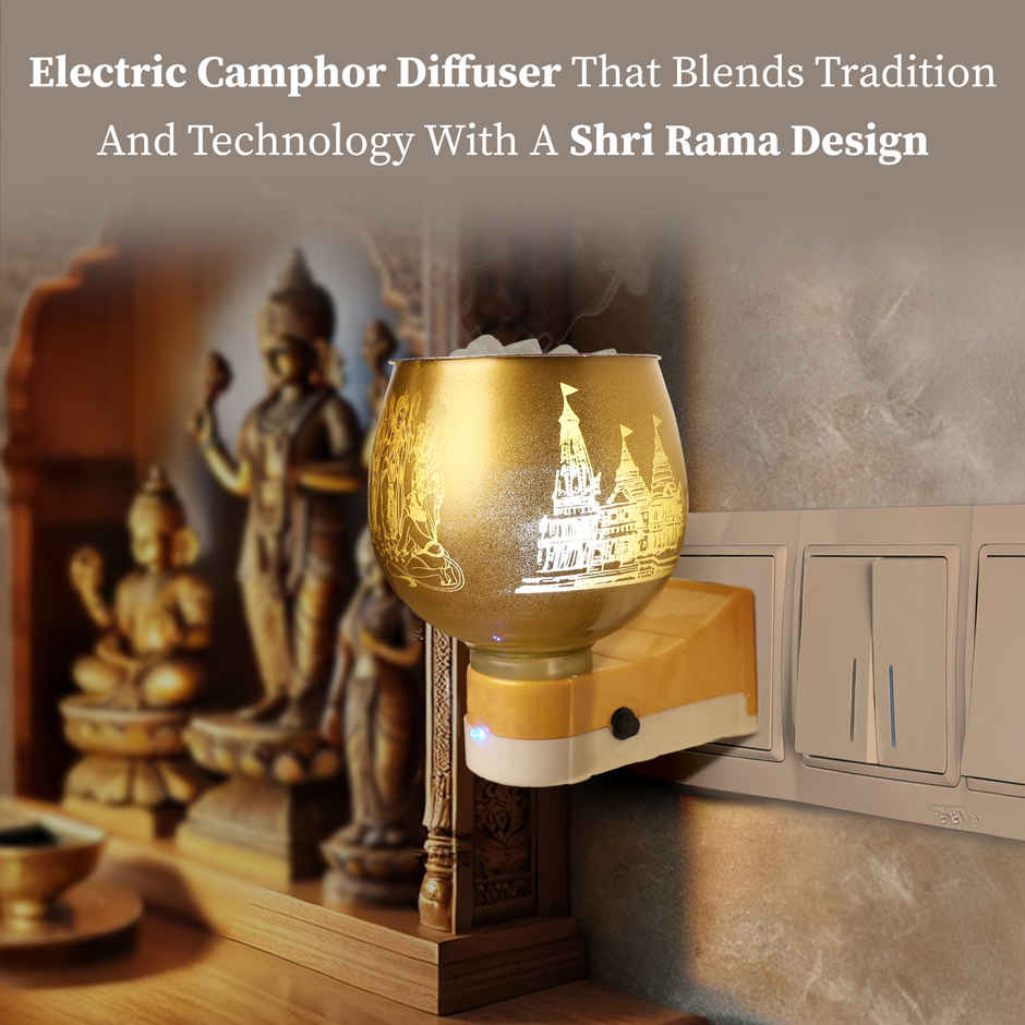 Pure Camphor Electric Diffuser (Shri Rama) | Ceramic Night Lamp | Free Camphor Tablets | Cycle