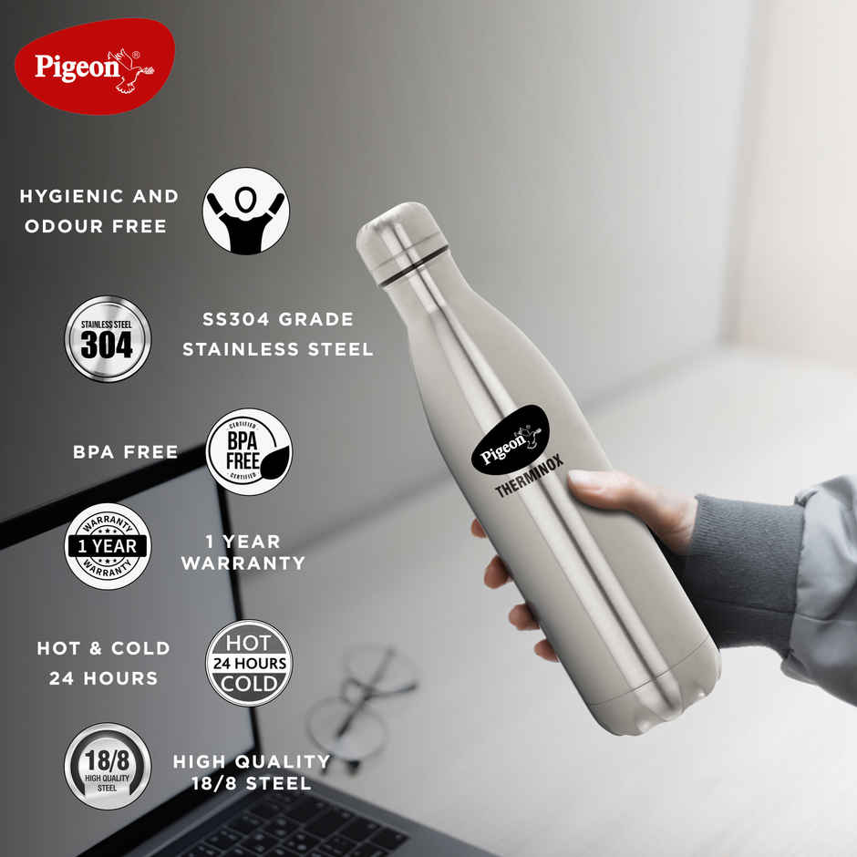 Pigeon Stainless Steel Vacuum Bottle | Silver | 1 L