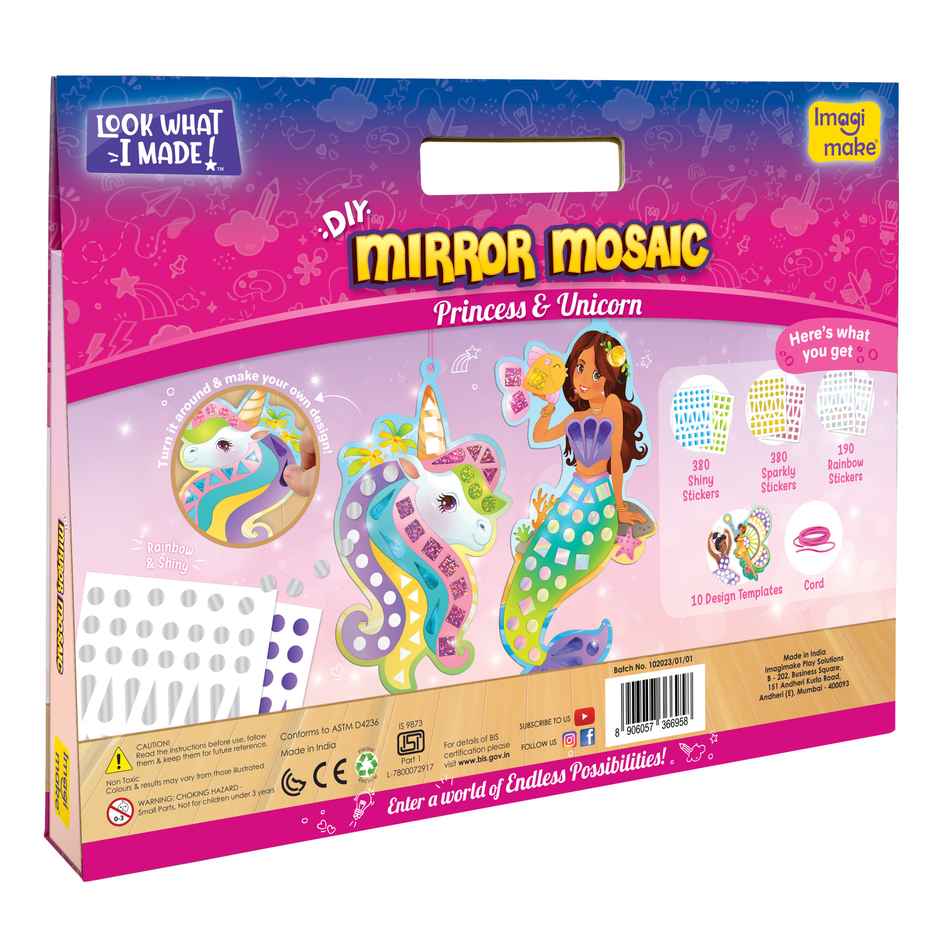 Imagimake DIY Mirror Mosaic - Princess & Unicorn | Art & Craft Toys Gifting for Kids (3+ Years)