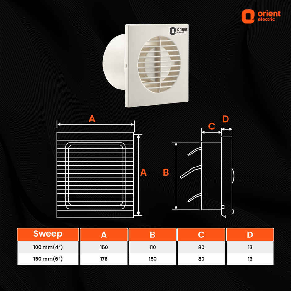 Orient Electric Smart Air 150 Exhaust Fan,100mm,High-Efficiency Motor,Aesthetic Appeal,White