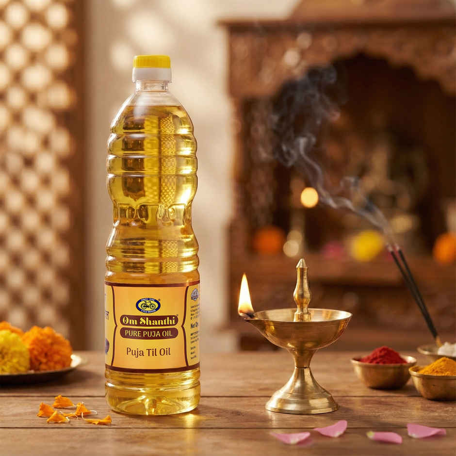 Om Shanthi Til Oil | Sesame Oil | For Pooja & Diya | Cycle