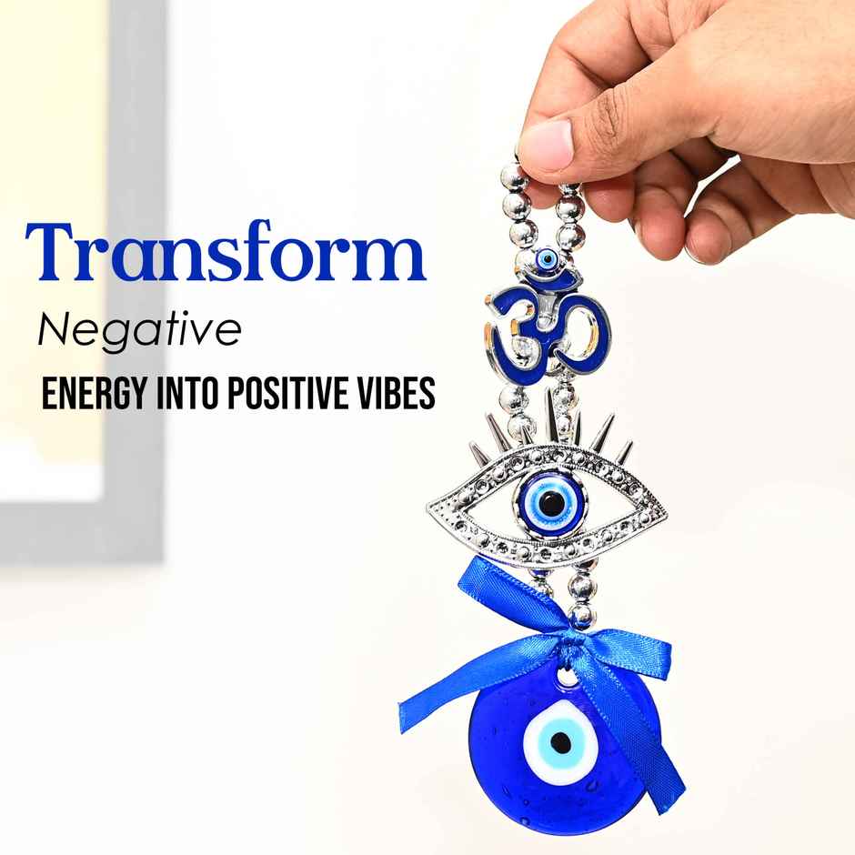 HINDCRAFT Om Evil Eye Hanging Blue Pendant Spiritual Protection Amulet for Home and Car