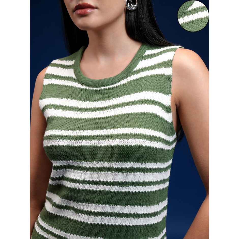 Tokyo Talkies Women's Sleeveless Striped Sheath Sweater Dress | Multicolour - M