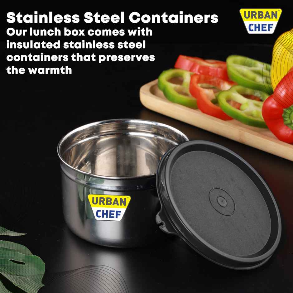 Urban Chef Essential 3 Stainless Steel Containers | 290 |450 |600 Ml Leak Proof | Black