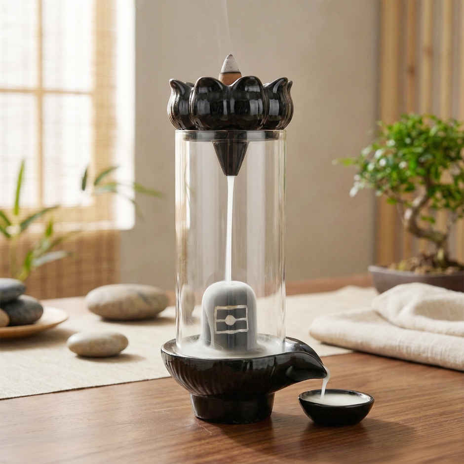 Shivling Abhisheka Ceramic Backflow Incense Cone Holder & Cones | From House of Cycle