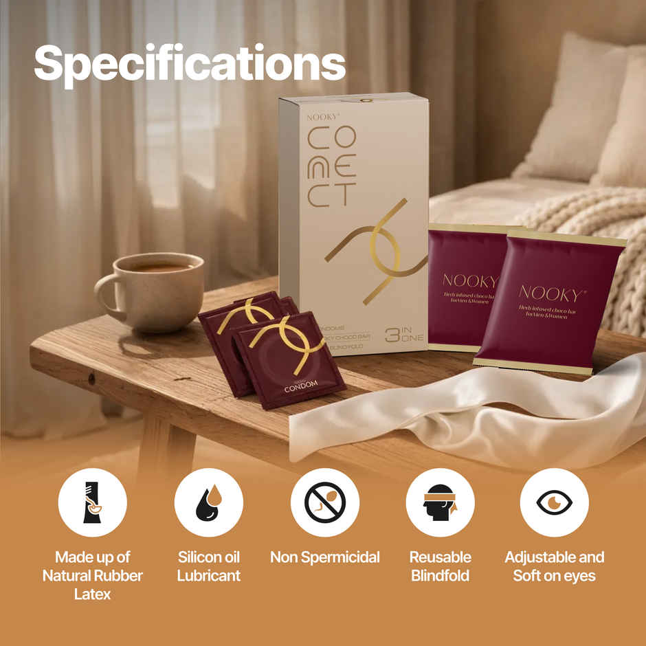 Nooky Connect 3 in 1 Condom Intimacy Kit Condoms Chocolates Satin Blindfold Couple Gift
