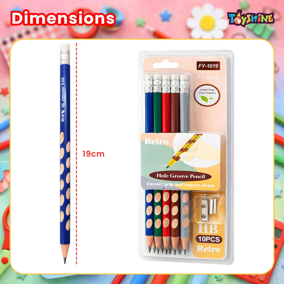 Toyshine HB Pencil Groove Grip with Eraser Sharpener Pencil Cap
