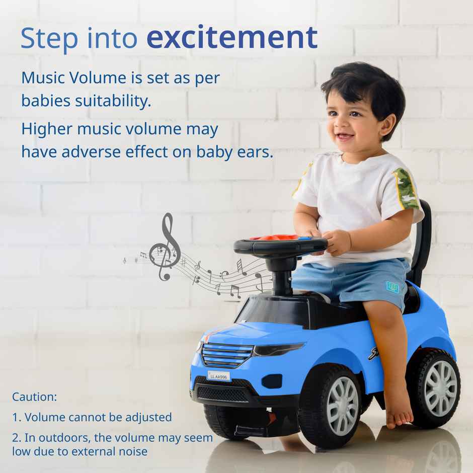 LuvLap Starlight Ride On Car with Music Horn Push Handle Backrest Guard Blue for Kids 1-3 Years