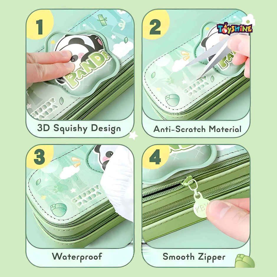 Toyshine EVA Panda Pencil Pouch 2 Compartment Soft Handheld Case | Green