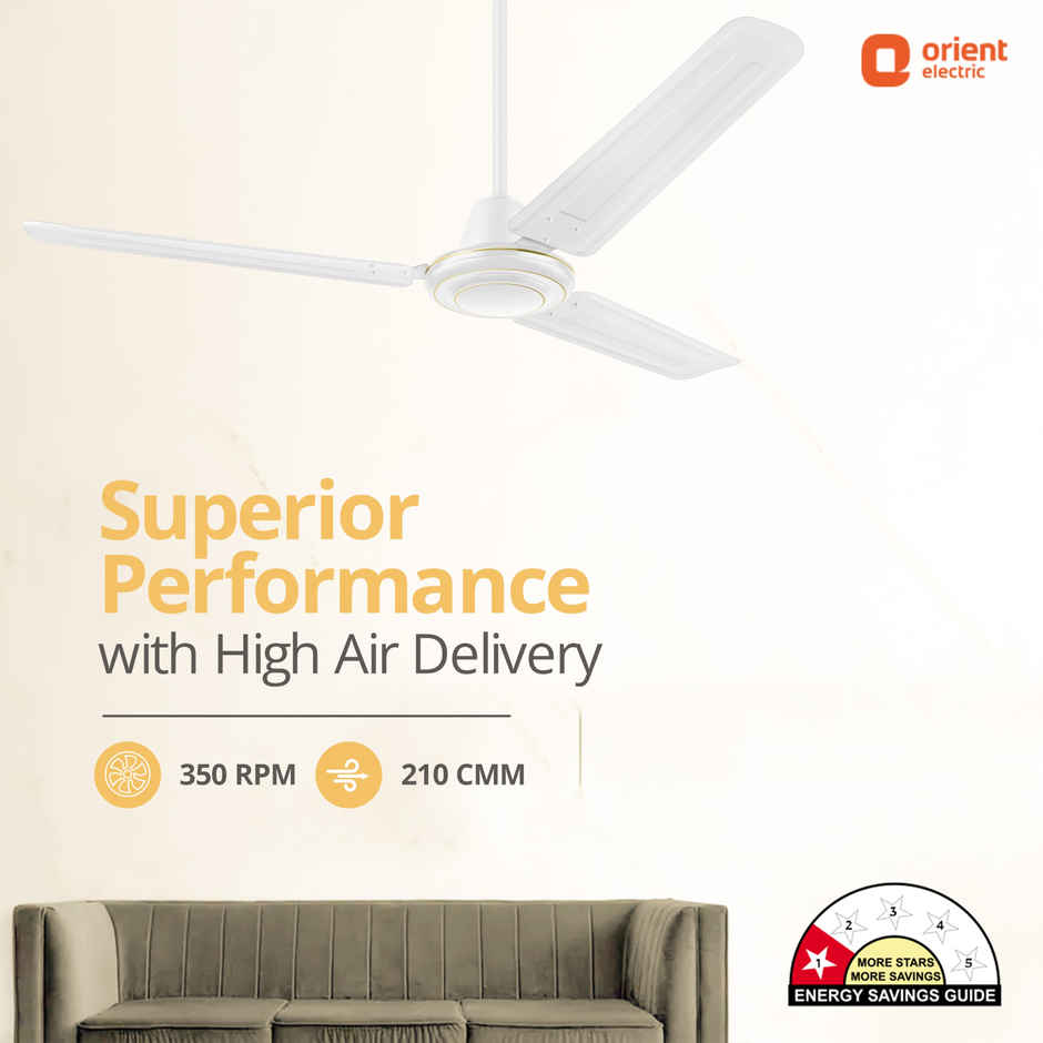 Orient Electric Apex-FX Ceiling Fan, 50 Watts, 1200mm/48 Inches, Efficient Fan| Rust Resistant | Strong and Powerful Motor - White