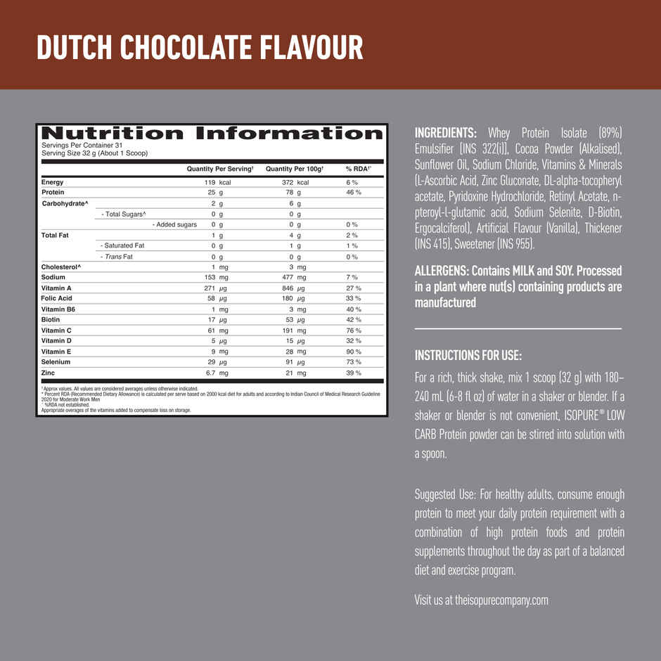 Isopure - Dutch Chocolate (Immune Support, Biotin)