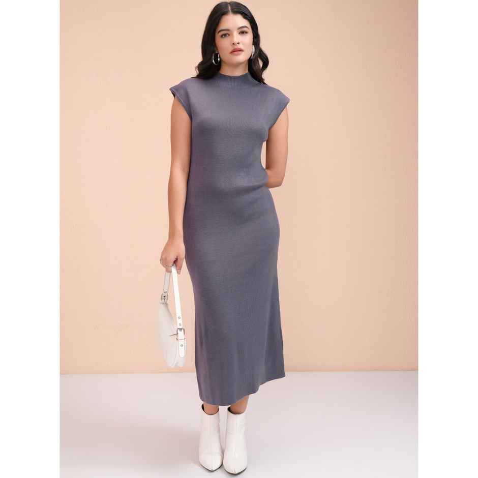 Tokyo Talkies Women's Solid Bodycon Sweater Dress | Purple - S