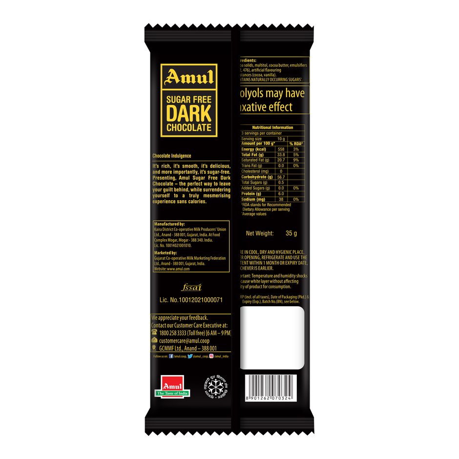 Amul Sugarfree Dark Chocolate