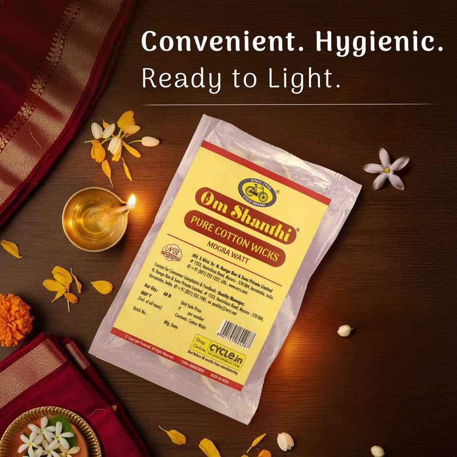 Pure Om Shanthi Cotton Wicks Mogra Watt | 60N | Cycle