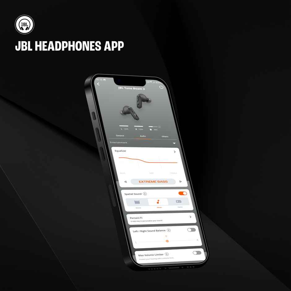 JBL Tune Beam 2 TWS Earbuds | ANC | 48H Battery | 6-Mics | IP54 | Wireless | Black