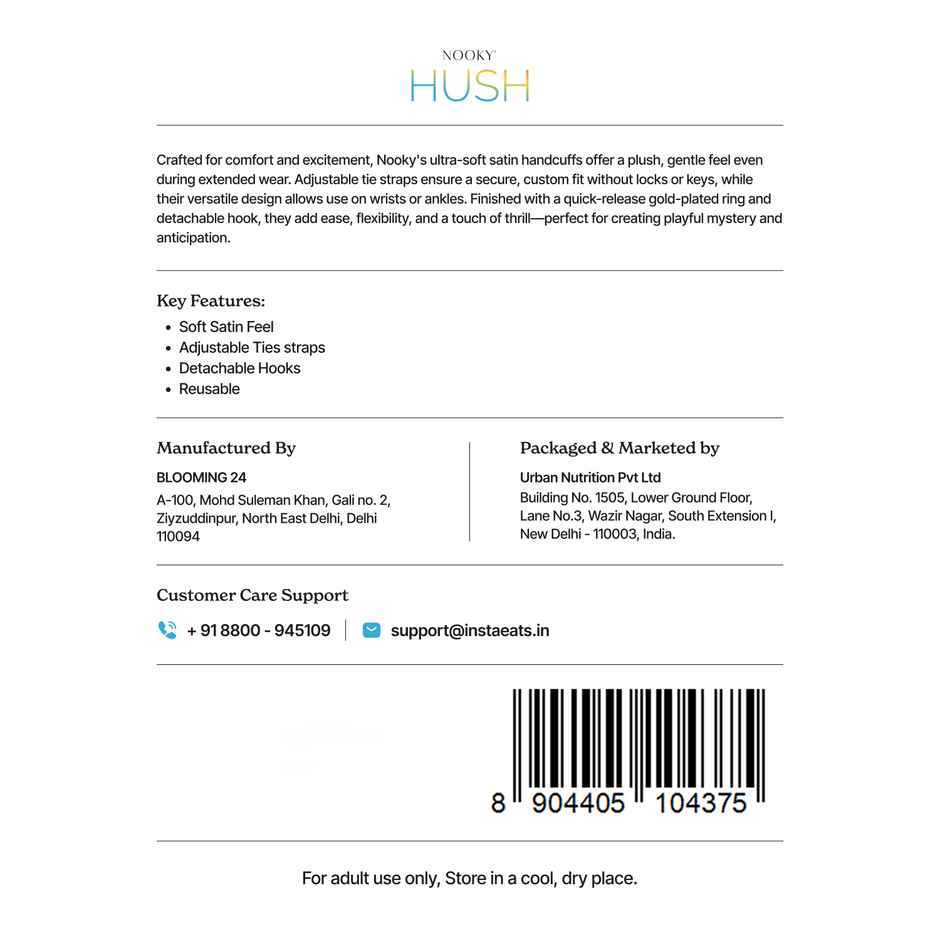 Nooky HUSH Intimacy Handcuffs Soft Satin Comfortable and Beginner Friendly