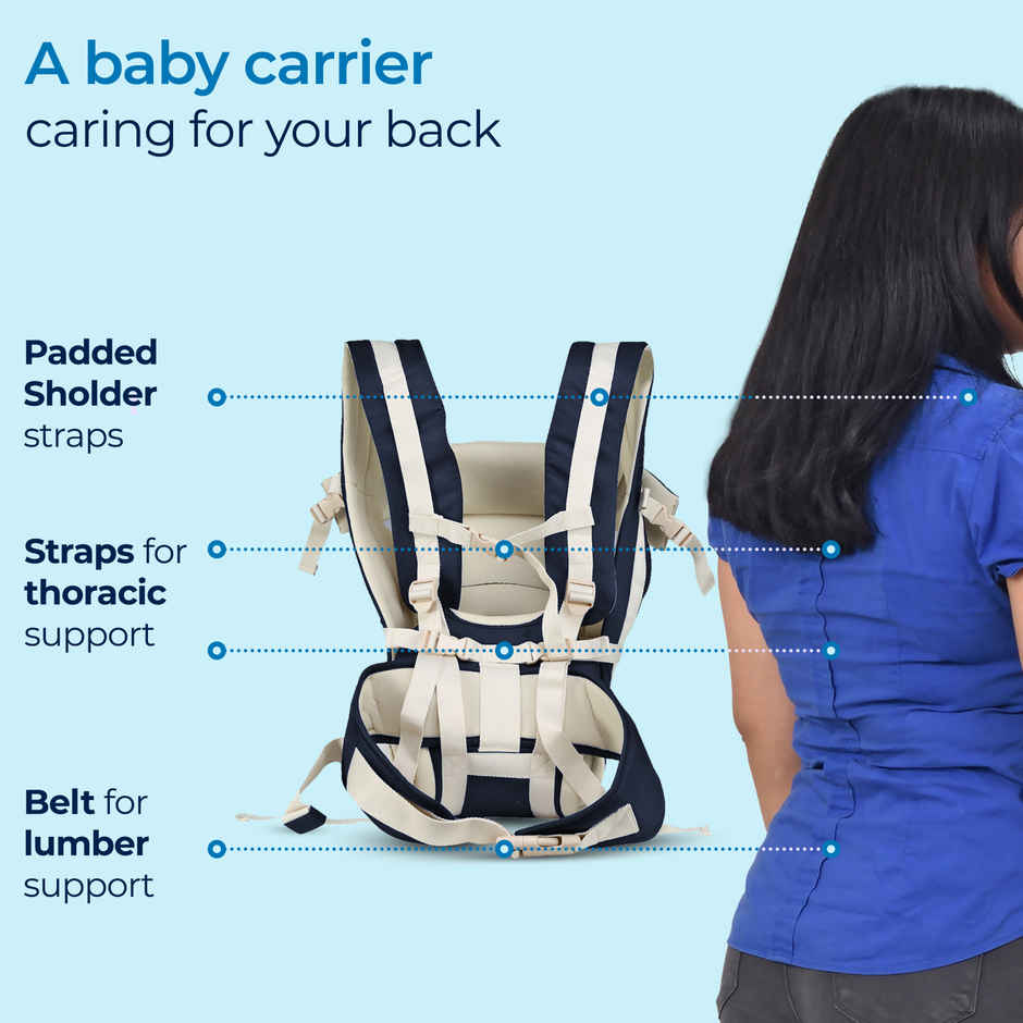 LuvLap Elegant Baby Carrier 4 Carry Positions Cushioned Leg Support Navy Blue