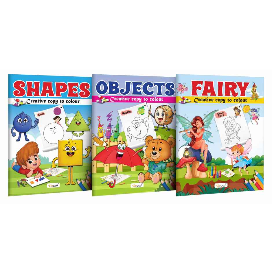 Shapes | Objects and Fairy - Creative Copy to Colour Book -toddlers Colouring Book - Pack of 3