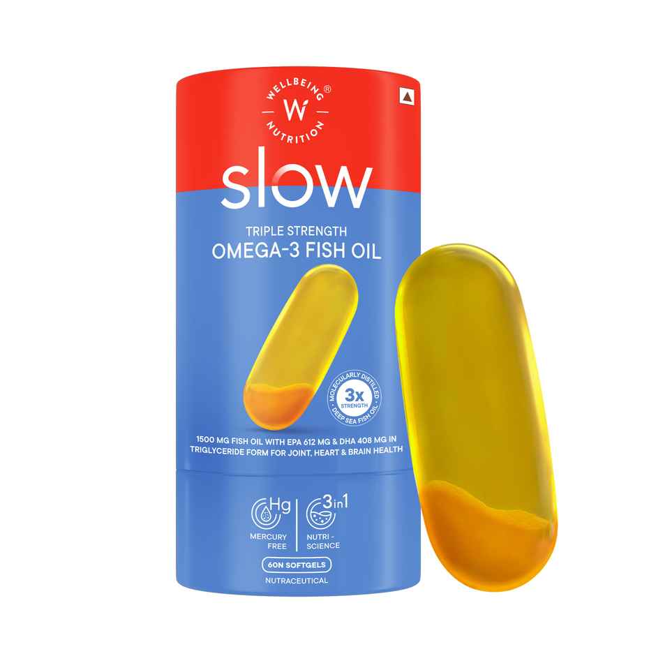 Wellbeing Nutrition Slow Triple Strength Omega-3 Fish Oil, Curcumin Extract For Brain,Joint & Heart