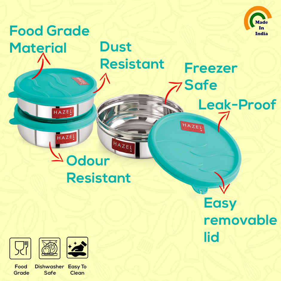 Hazel Stainless Steel Container, Airtight Lid, For Lunch Box & Kitchen Storage, Silver