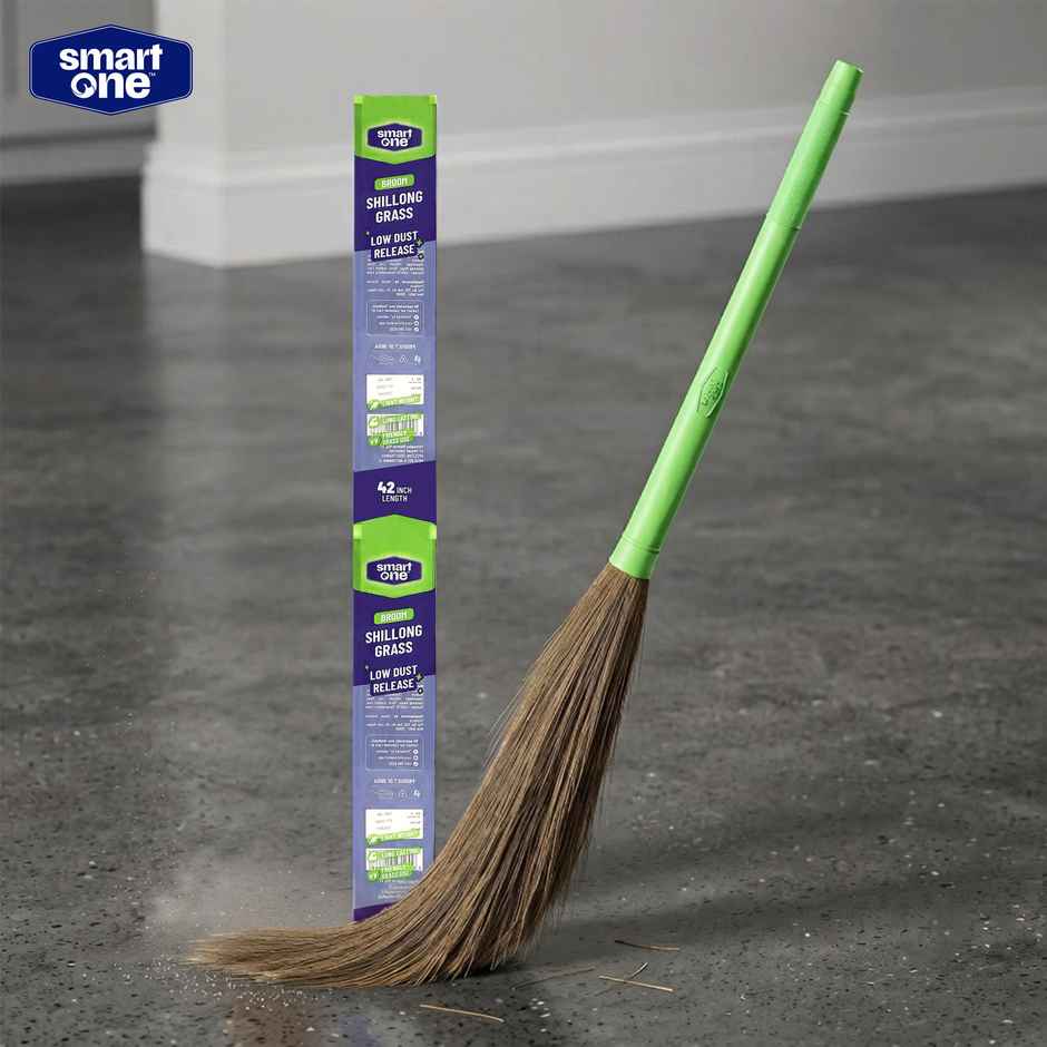 Smart One-Green-Grass Broom, Shillong Grass, 42 Inch Length, 368 g
