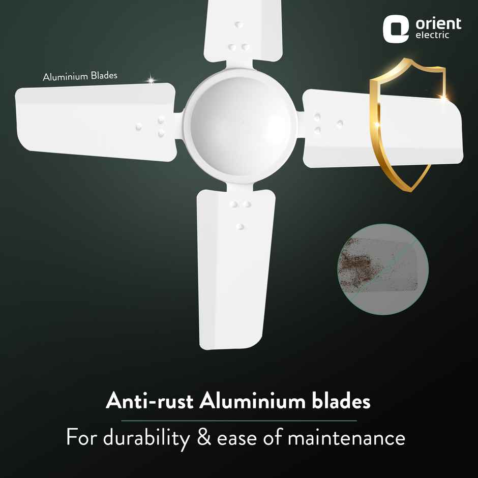 Orient Electric Aluminium Base New Air Plus Ceiling Fan, 600mm, 4 Blades, White